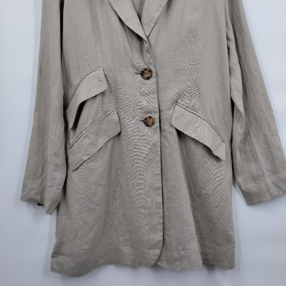 Avec Les Filles Taupe Linen-Blend Long Blazer - Picture 4 of 13